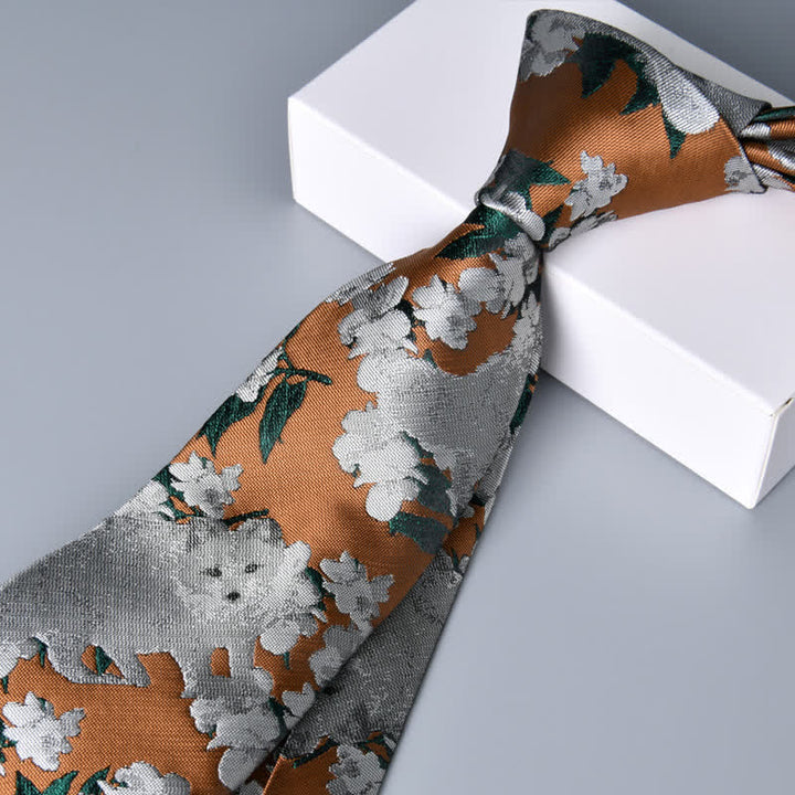 Tawny & Gray Men's Novel Wolf Botanical Necktie