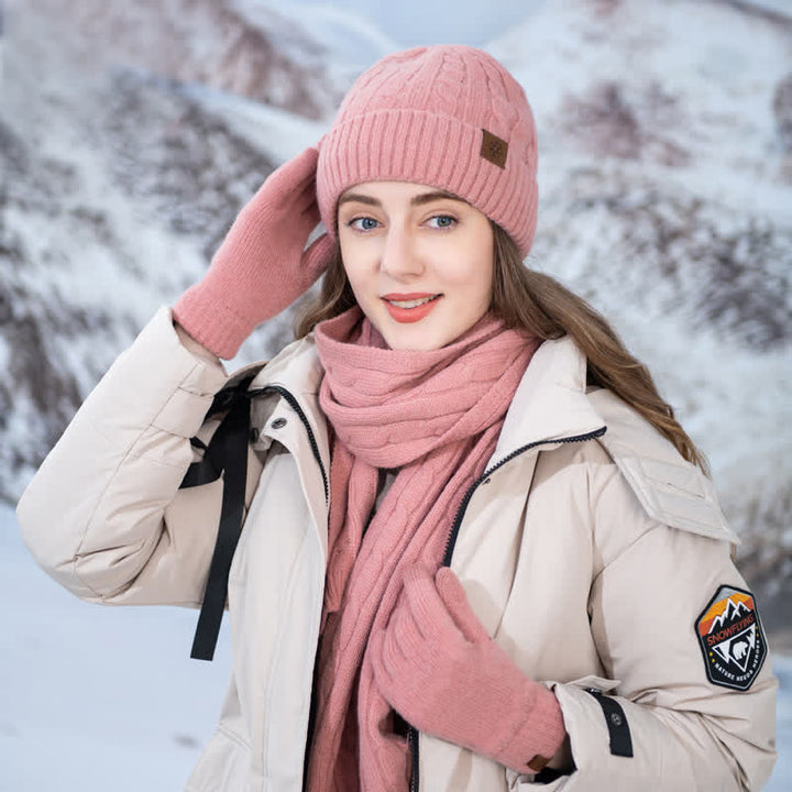 3Pcs Unisex Warm Hat Scarf Gloves Set