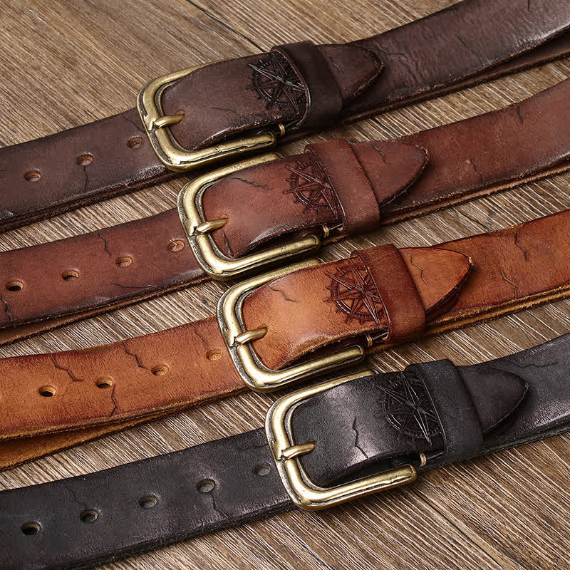 Men's Carving Crack Ship Anchor Leather Belt - image 1