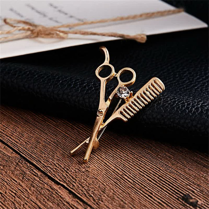 Unisex Novelty Barber Scissors Comb Brooch