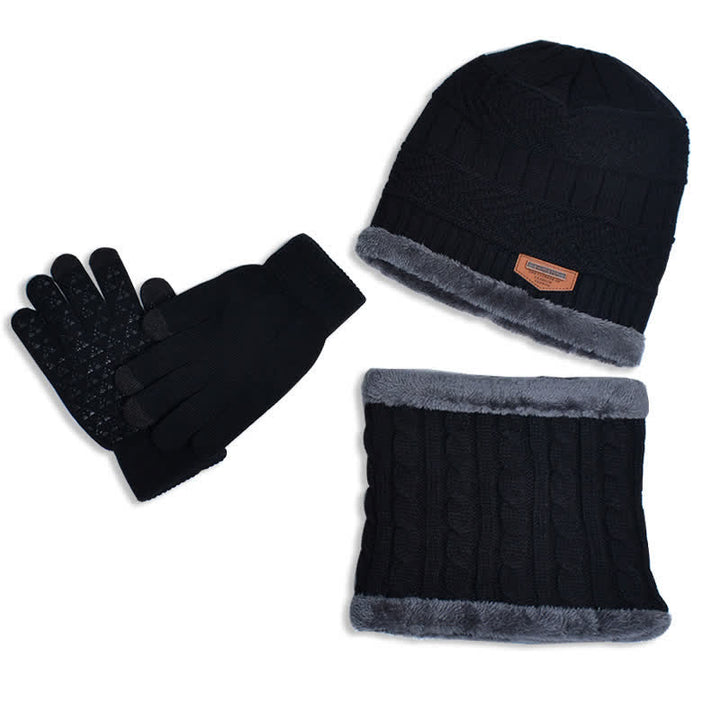 3Pcs Adult-Child Beanies Knitted Hat Scarf Gloves Set