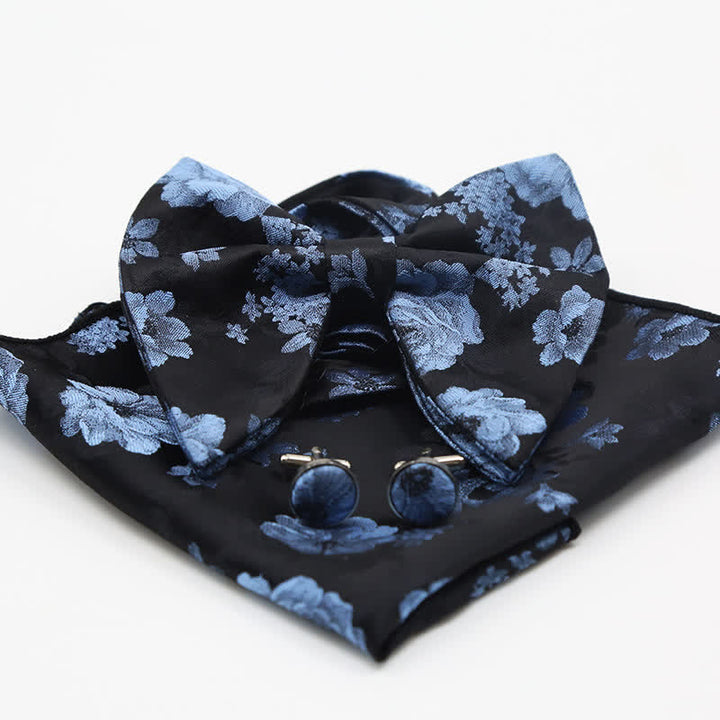 3Pcs Men's Oversized Pointed Paisley Floral Bow Tie Set