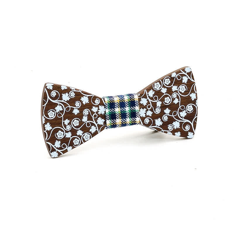 Kid Glorious Floral Printing Wooden Bow Tie