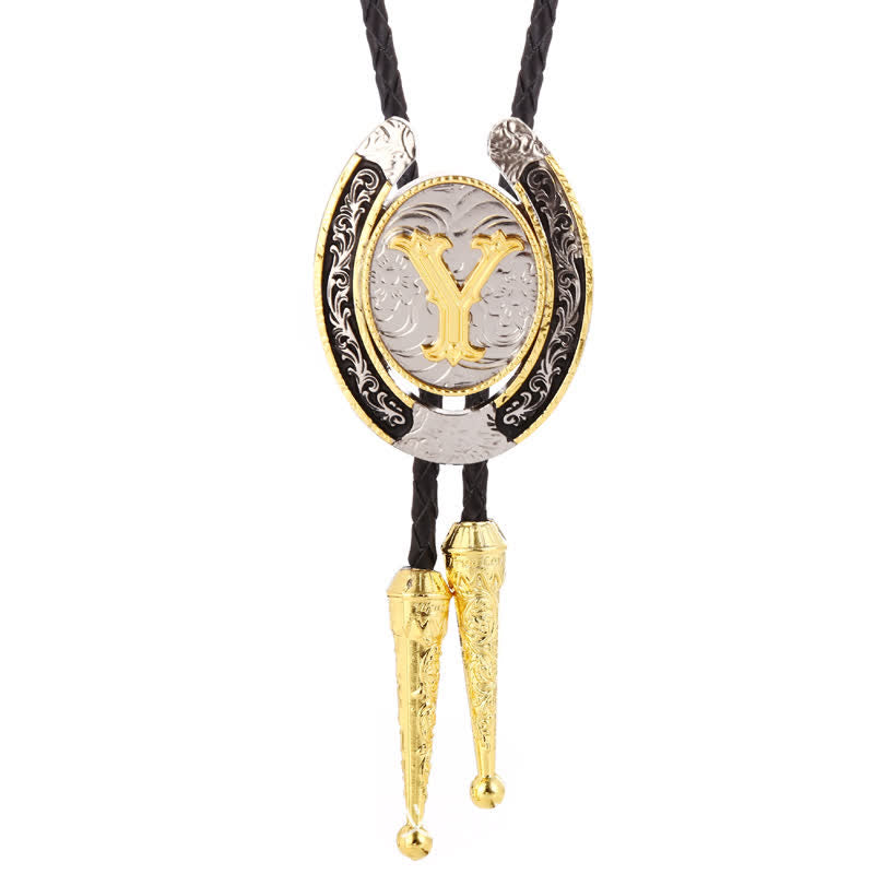 Modern Western Horseshoe Initial Letter A To Z Bolo Tie - Gold - Y - image 28