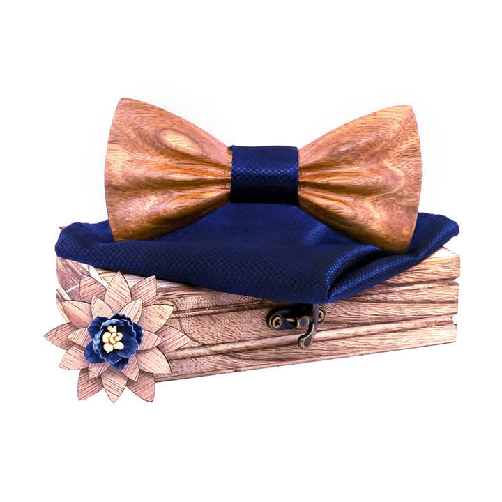 3Pcs Men's Hand Carved Crease Wooden Bow Tie Set