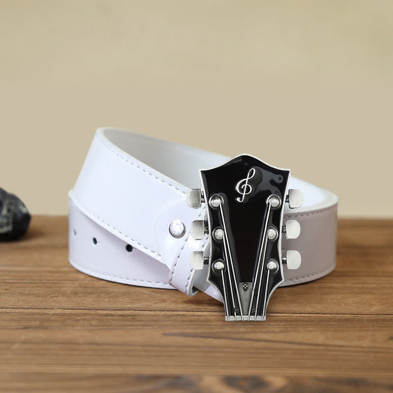 Men's DIY Musical Guitar Headstock Buckle Leather Belt