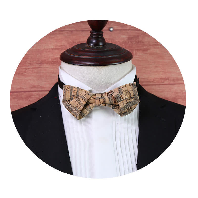 Men's Cork Graphic Lines Wooden Bow Tie