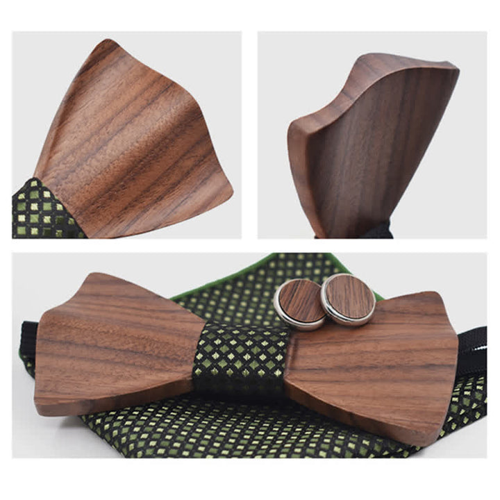 3Pcs Men's Black Walnut Wooden Bow Tie Set