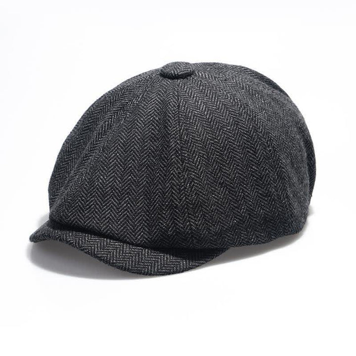 Men's Gentleman Herringbone Pattern Octagonal Beret Cap - Black - Adjustable (about 21 5/8"-23 1/4") - image 7