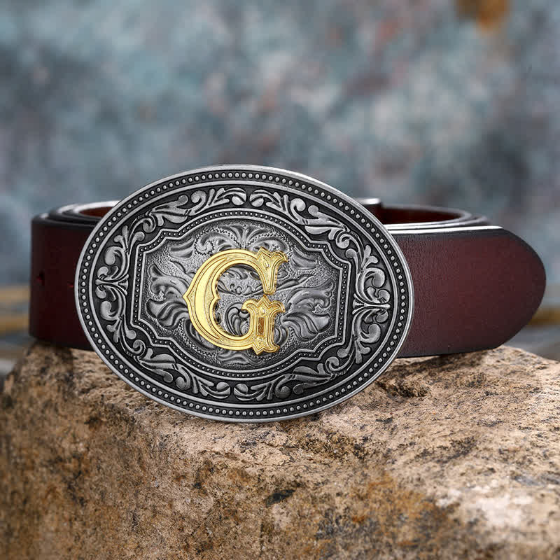 DIY Unisex Hip Hop Initial Letter Embossment Buckle Leather Belt