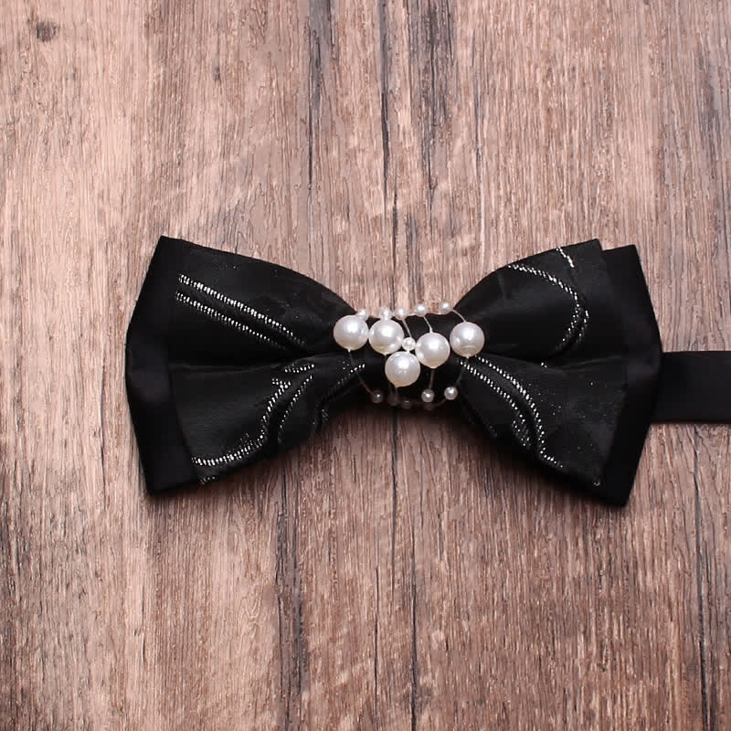 Men's Black Personality Pearls Bow Tie