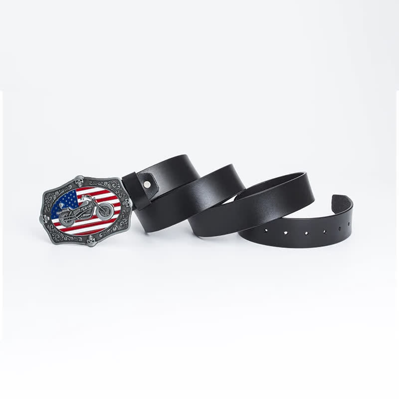 Men's Motorcycle American Flag Skull Leather Belt