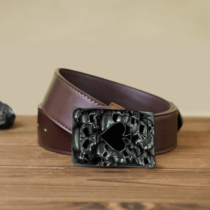 Men's DIY Skull Ace of Spades Buckle Leather Belt