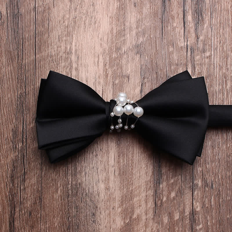 Men's Black Personality Pearls Bow Tie