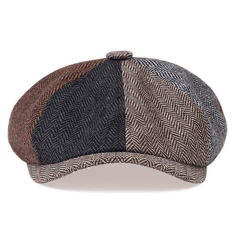 Retro Herringbone Octagonal Beret Hat