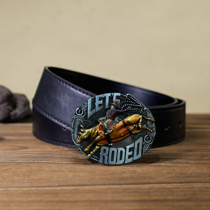 Men's DIY Let's Rodeo Enamel Bull Buckle Leather Belt