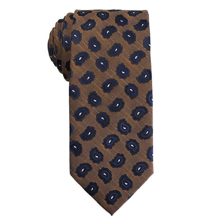 Men's Gold Orange Series Paisley Floral Necktie - Navy Paisleys - image 4