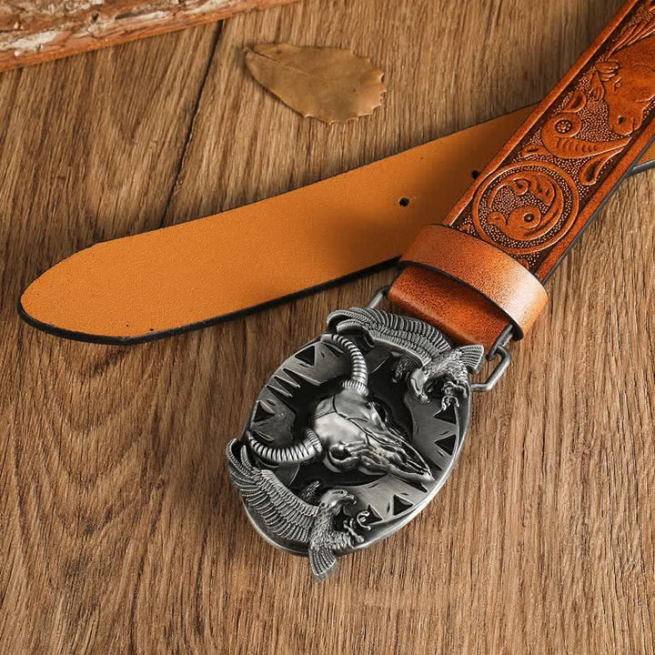 Men's Vintage Bull & Dual Eagles Leather Belt