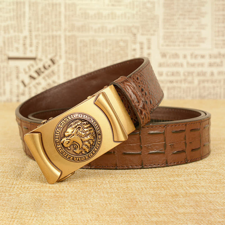 Men's Lion Head Alligator Pattern Leather Belt