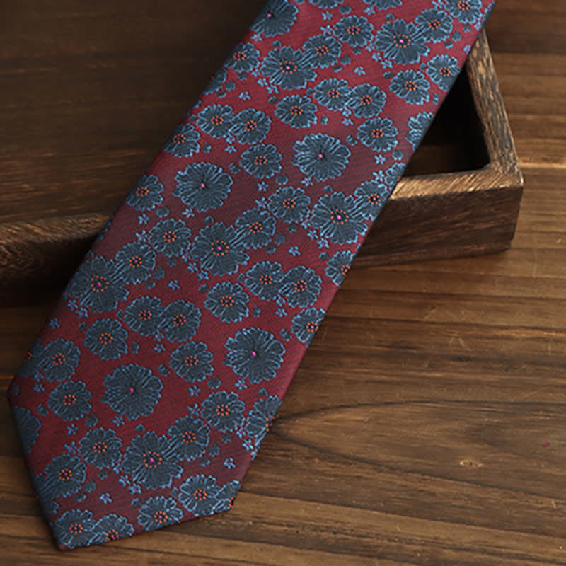 Men's Burgundy & Blue Flowers Necktie