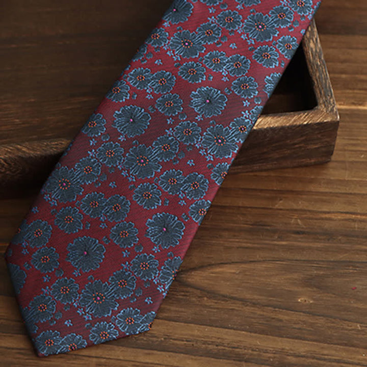 Men's Burgundy & Blue Flowers Necktie