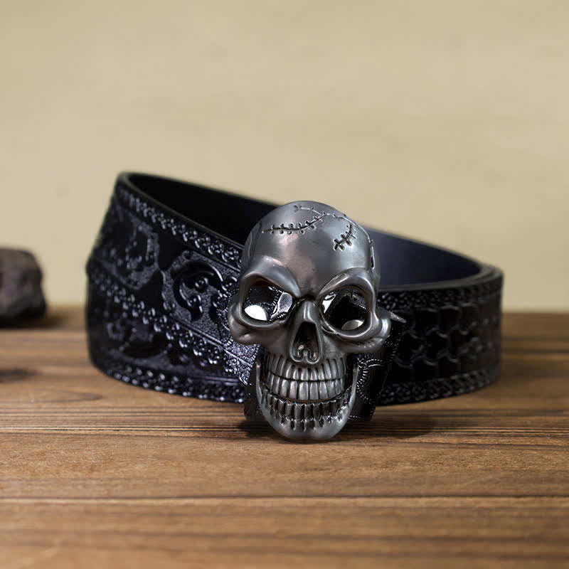 Men's DIY Skull Head Jaw Mobility Buckle Leather Belt