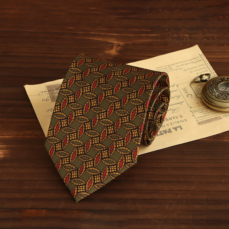Men's Luxurious Medallion Geometric Necktie - Dark Green - image 3