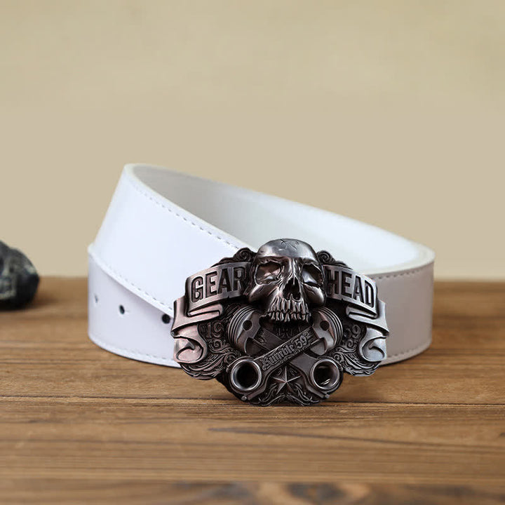 Men's DIY Gear Head Piston Skull Buckle Leather Belt