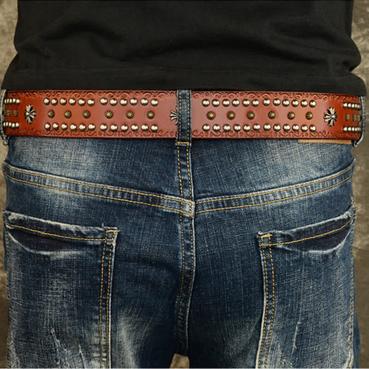 Unisex Rock Style Cross Rivet Studded Decor Belt