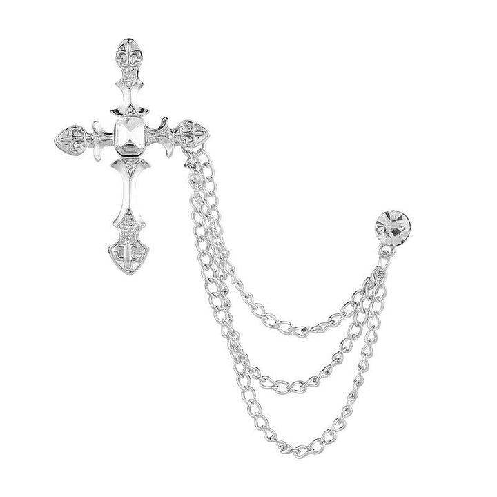 Men's Classic Cross Crystal Chain Brooch