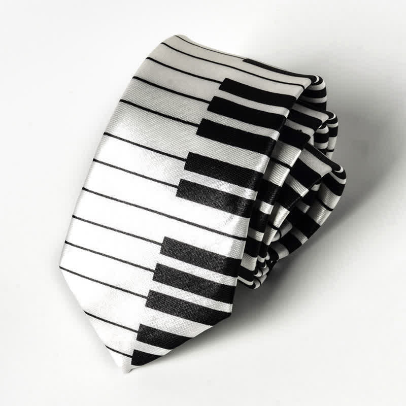 Men's Personality Piano Music Note Necktie - White Piano - image 17
