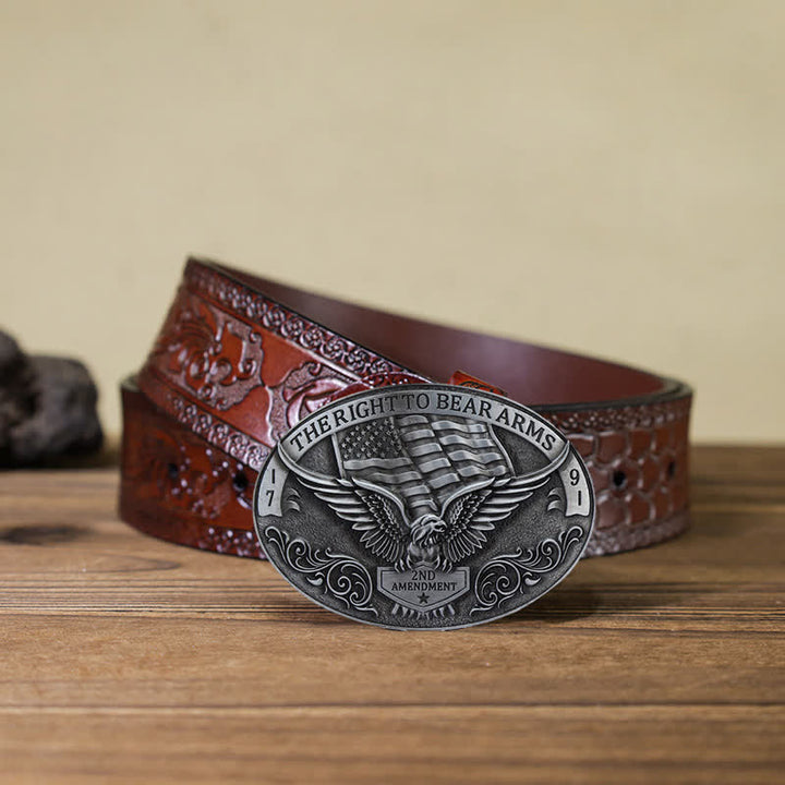 Men's DIY Right to Bear Arms Eagle Buckle Leather Belt