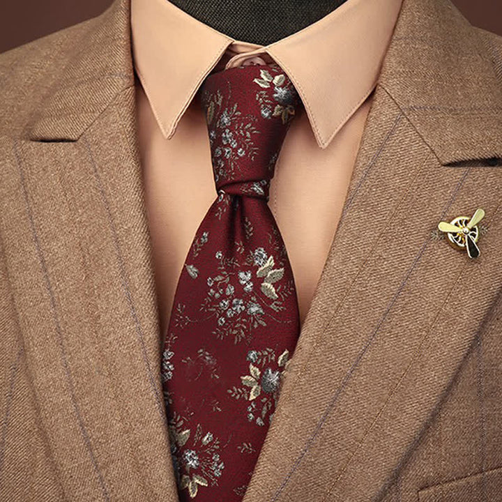 Men's Vintage Dark Red & Blue Floral Necktie