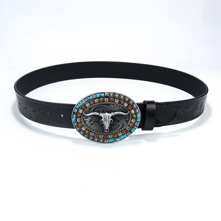 Men's Western Cowboy Turquoise Bull Leather Belt