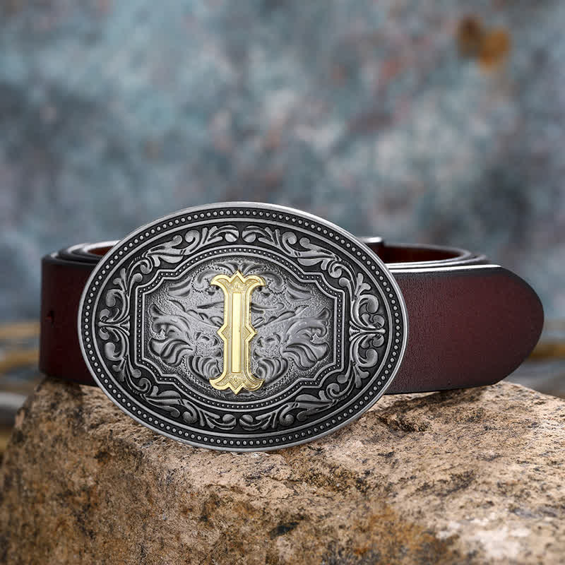 DIY Unisex Hip Hop Initial Letter Embossment Buckle Leather Belt