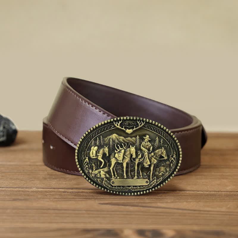 Men's DIY Cowboy Knight Leading Horse Buckle Leather Belt