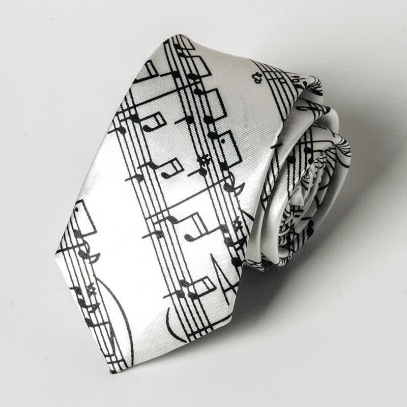 Men's Personality Piano Music Note Necktie - White Staff - image 8