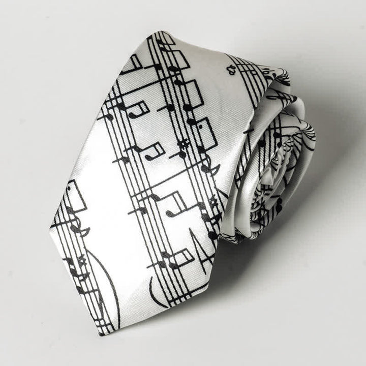 Men's Personality Piano Music Note Necktie - White Staff - image 8