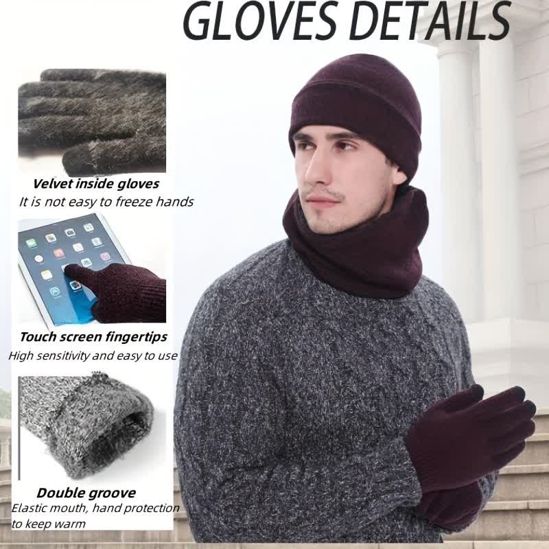 3Pcs Warm Beanie Hat Scarf Touchscreen Gloves Set