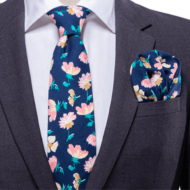 2Pcs Men's Literary Art Floral Necktie Set