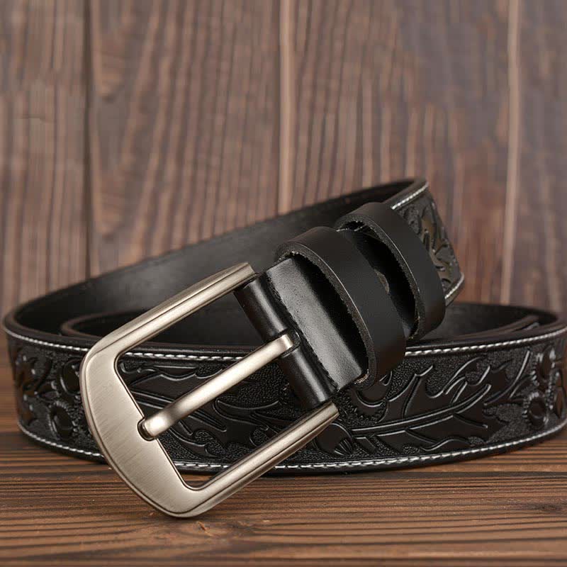 Men's Floral Embossed Pattern Leather Belt