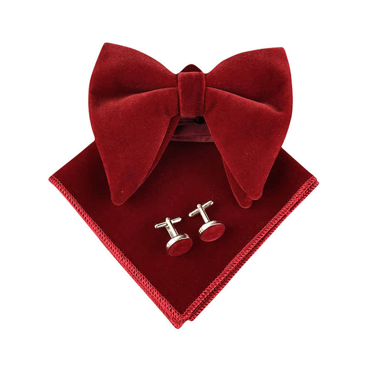 3Pcs Men's Velvet Oversized Pointed Bow Tie Set - Burgundy - image 0