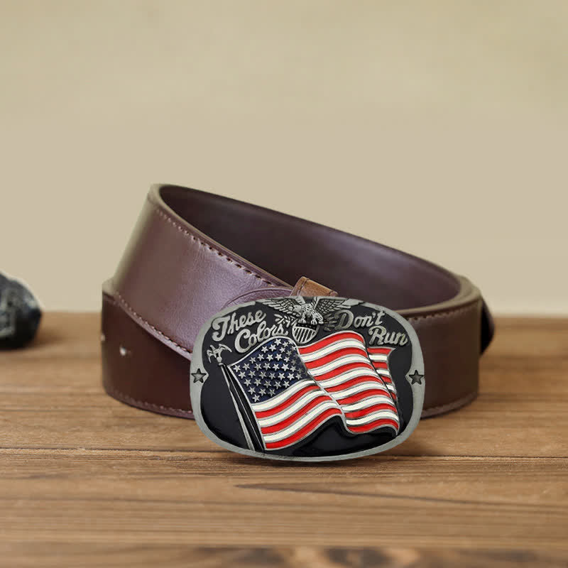 Men's DIY These Colors Don't Run Eagle Flag Buckle Leather Belt