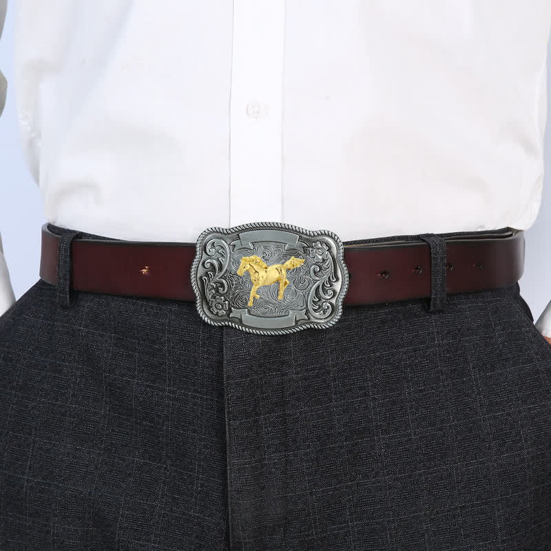Men's DIY Gold Carving Animal Buckle Leather Belt - image 2