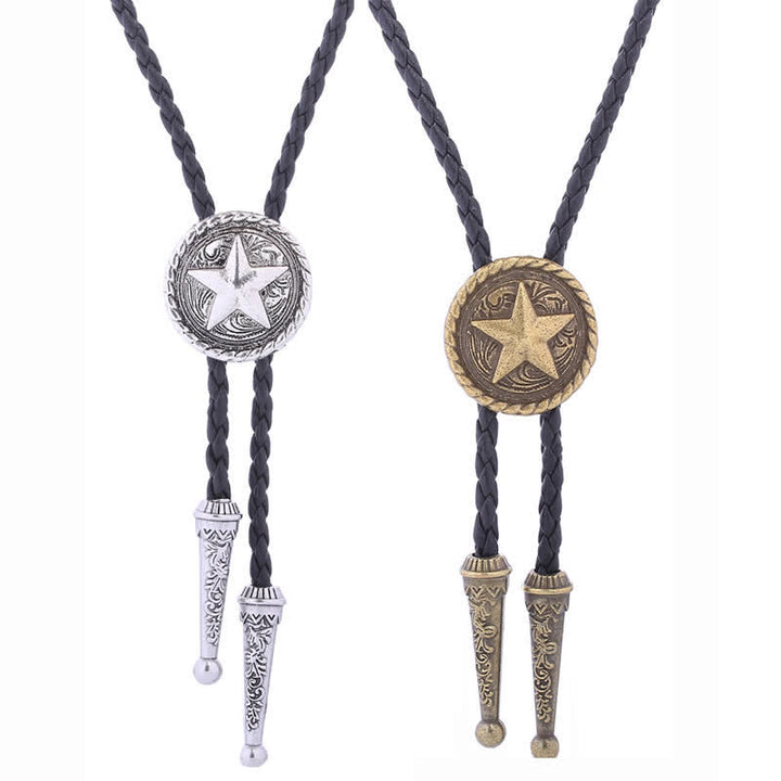 Five-Pointed Star Braided Leather Cord Bolo Tie