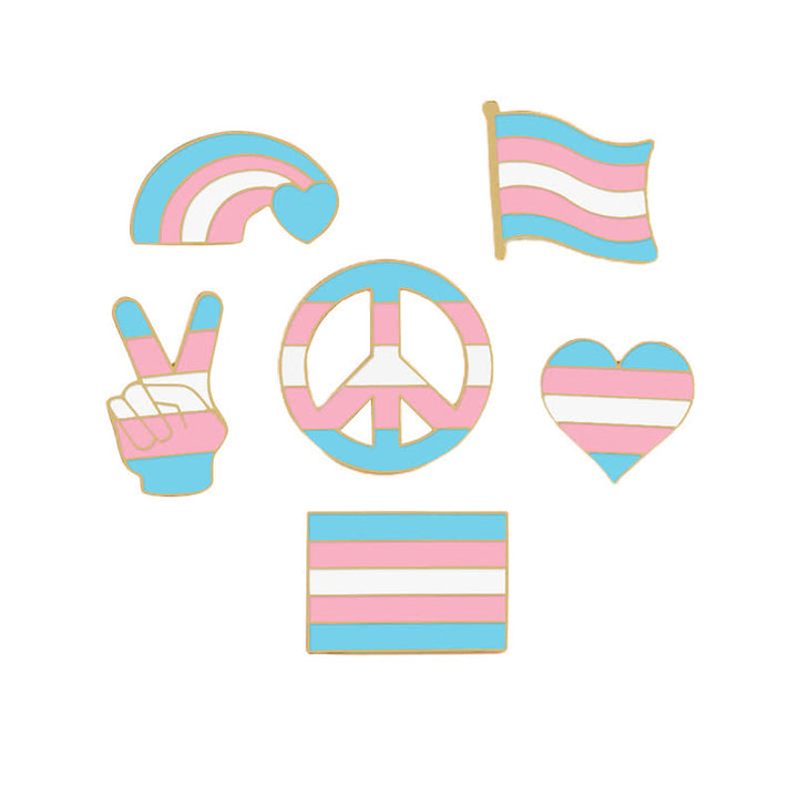 6Pcs Pride Day Pink & Blue Rainbow Flag Brooch