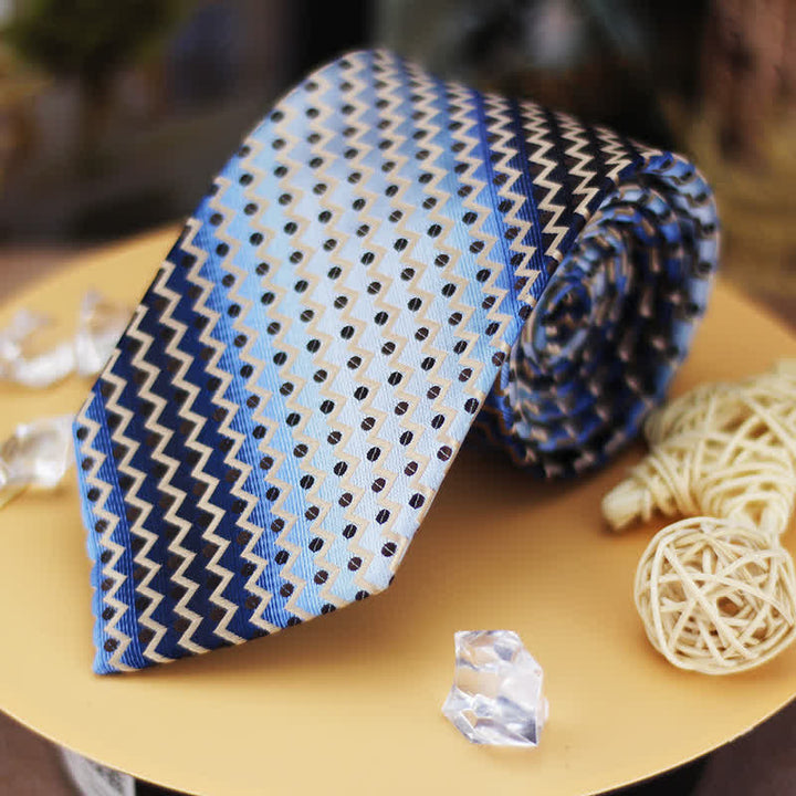 Men's Gradient Blue & Black Dots Zig-Zag Striped Necktie