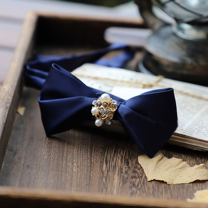 Men's Flowers Pearl Satin Bow Tie