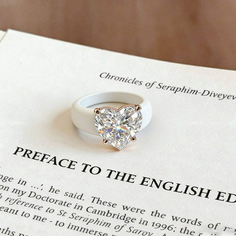 Heart-Shaped Cubic Zircon Soft Hypoallergenic Silicone Ring - White & White - US 10 - image 2