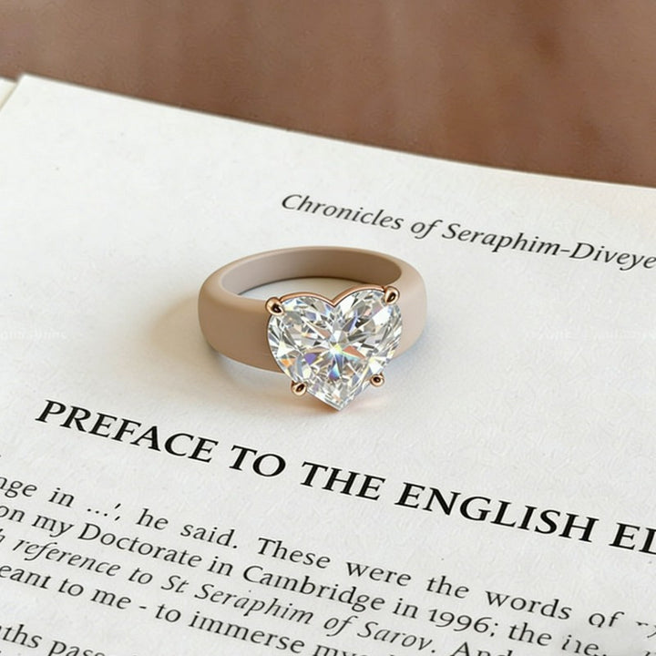 Heart-Shaped Cubic Zircon Soft Hypoallergenic Silicone Ring - Beige & White - US 10 - image 3